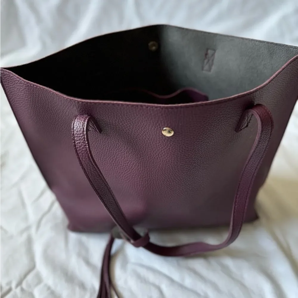 Purple Faux‎ Leather Tote Bag with Tassel Detail